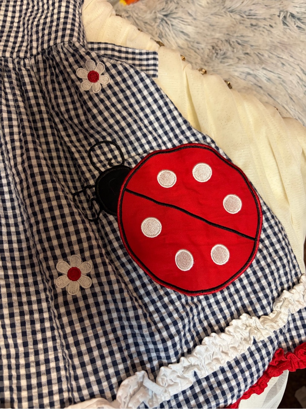Emily Rose Baby Girl 12M Ladybug Gingham Dress Bloomers Red Bow 3PC NWT - Picture 6 of 12